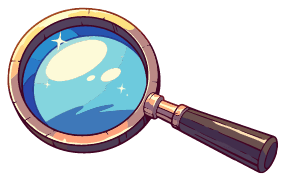 Magnifying glass with blue lens in illustrated style
